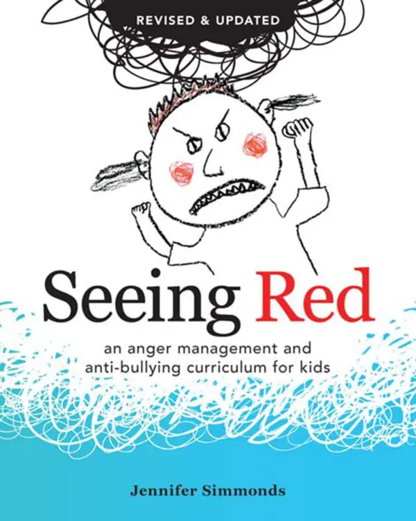 Book cover: "Seeing Red, 2nd Edition" by Jennifer Simmonds, features a child's angry drawing.