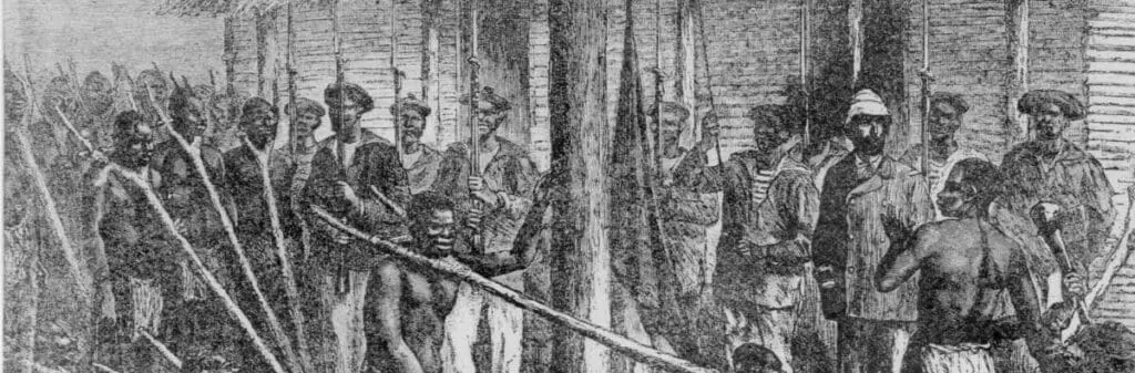 Black and white illustration depicting the Slave Trade.