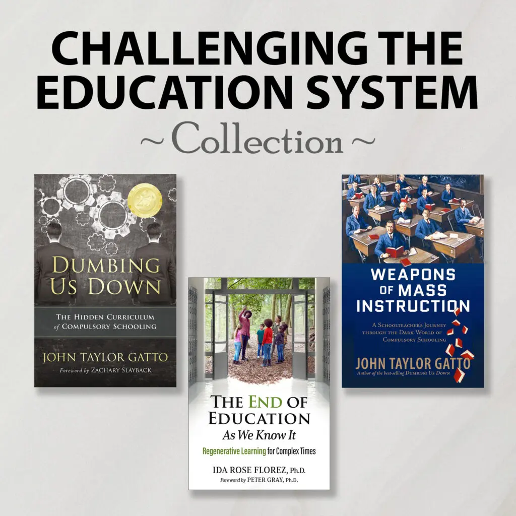 Three "Challenging the Education System Collection" book covers under the main heading.