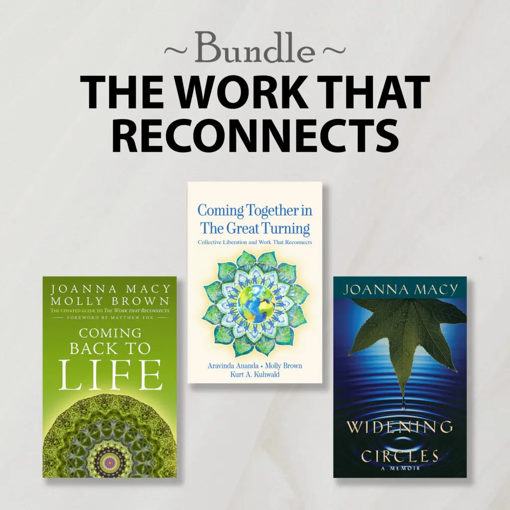 The Work That Reconnects Bundle features three book covers by Joanna Macy and others.