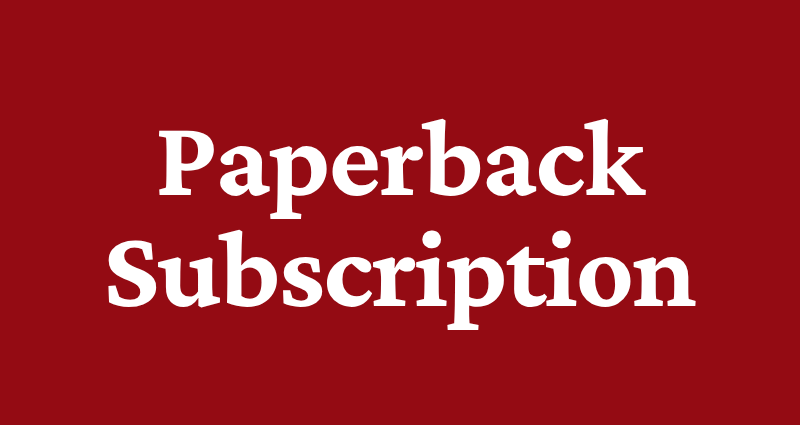 White text "Self-Sufficient Shelf Subscription" on a solid red background.