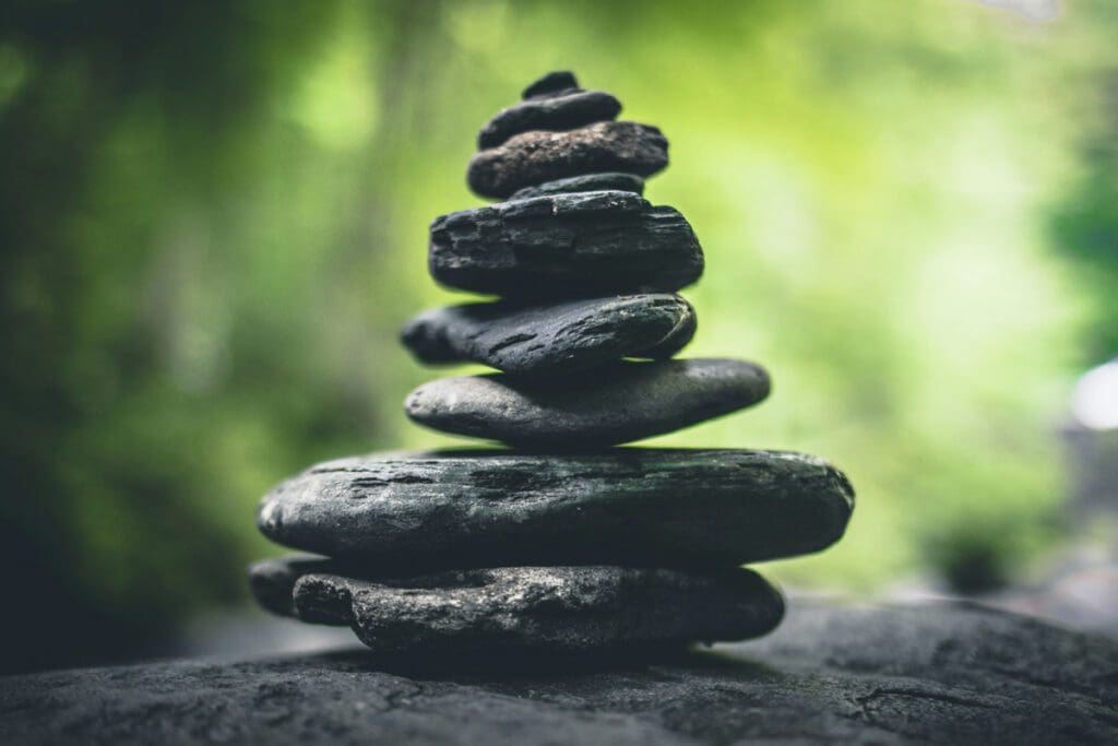 Stacked stones in a forest