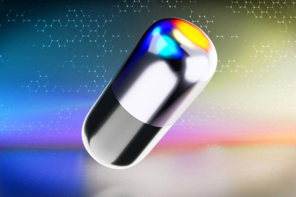 Pill capsule suspended in color