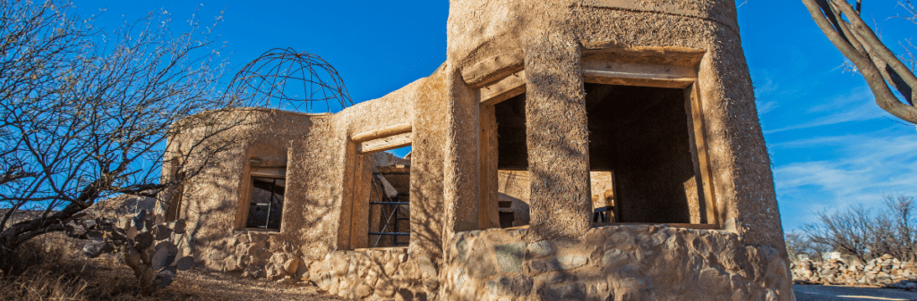 Cob house with clay walls.