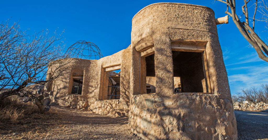 Cob house with clay walls.