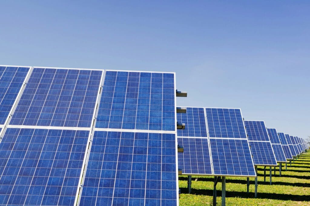 Solar panels in a row.