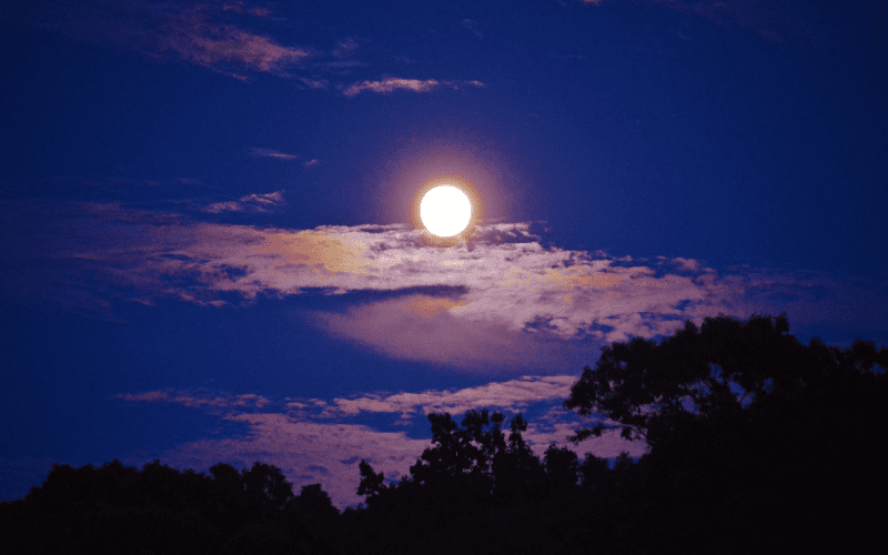 Moon in the cloudy night sky.