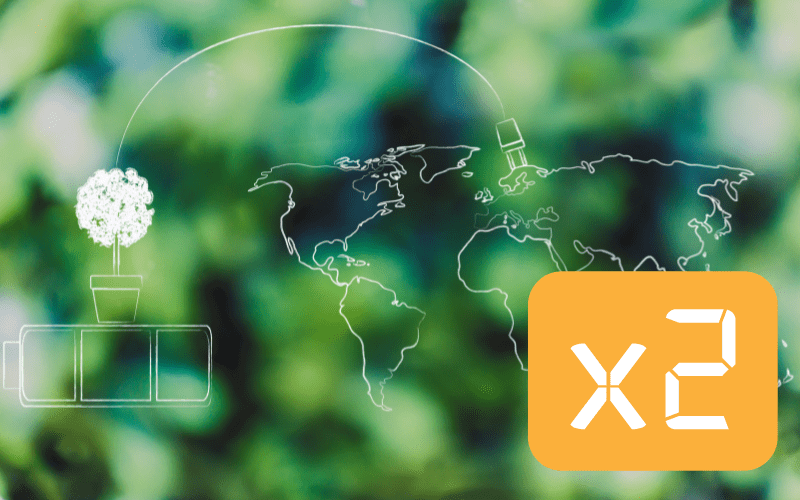 Plant with global connectivity illustrated on a digital map, highlighting the importance of our Eco Journey, and orange "x2" image overlay.